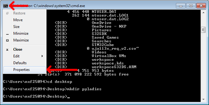 Screenshot of command line window